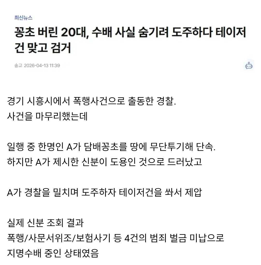 담배꽁초 버렸다가 테이저건 맞은 20대.jpg
