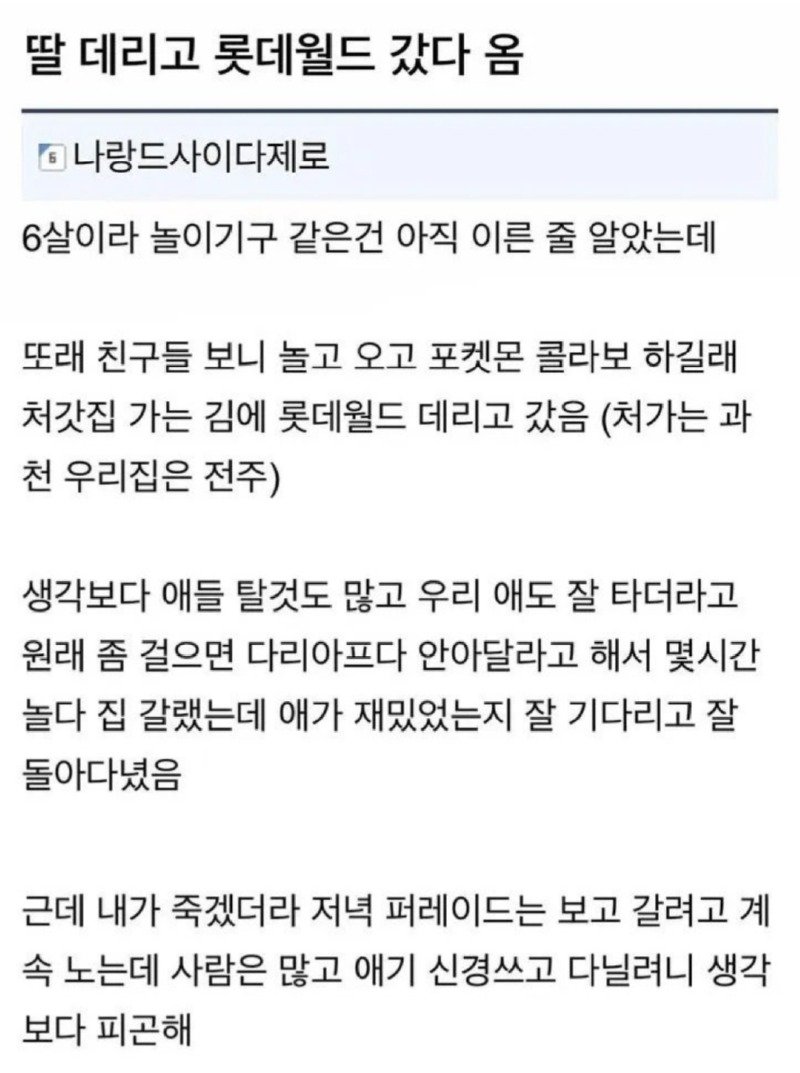 딸 데리고 롯데월드 처음 간 아빠