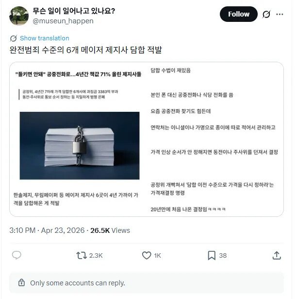 제지사들 담합 적발