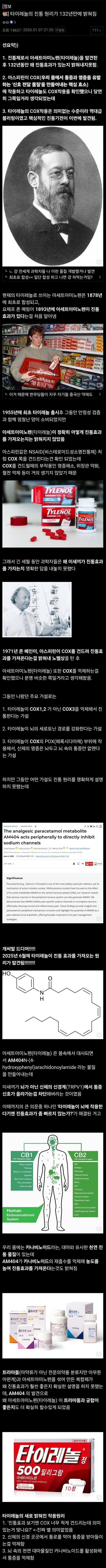 132년만에 밝혀진 타이레놀의 진통 원리