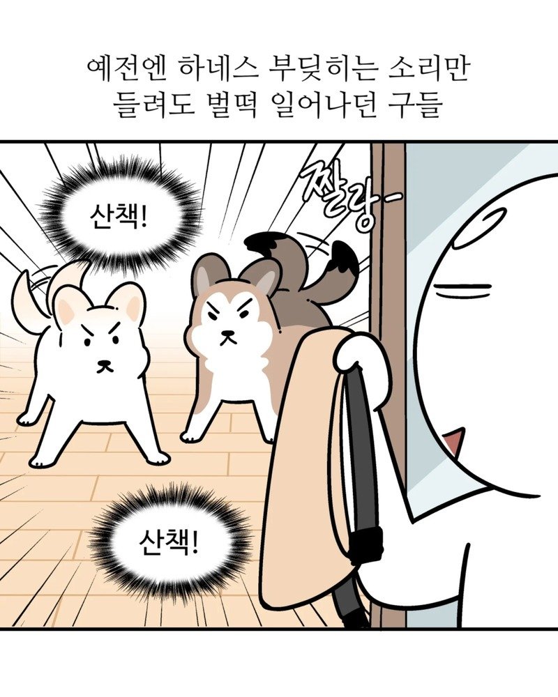 하네스 소리만 들려도 일어나던 개들.Manhwa