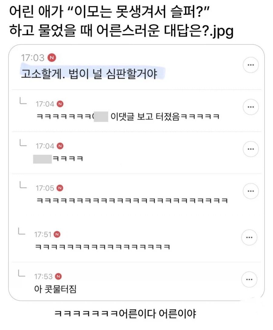 조카가 못생겨서 슬프냐 물어볼 때 어른스러운 대답